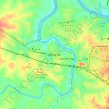 Mapa topográfico Adityapur, altitud, relieve