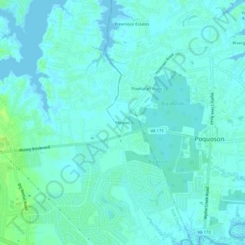 Mapa topográfico Moores, altitud, relieve