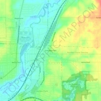 Mapa topográfico Greenfield Park, altitud, relieve