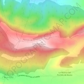 Mapa topográfico El Mazo, altitud, relieve