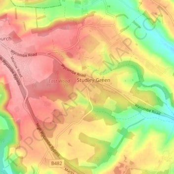 Mapa topográfico Horsleys Green, altitud, relieve