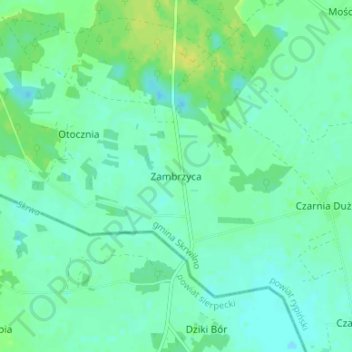 Mapa topográfico Zambrzyca, altitud, relieve