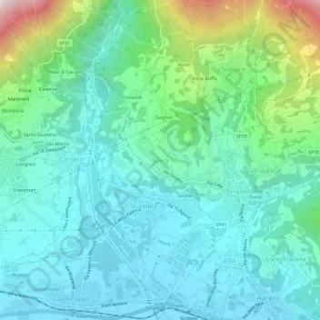 Mapa topográfico Spera, altitud, relieve