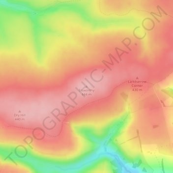 Mapa topográfico Elsworthy, altitud, relieve