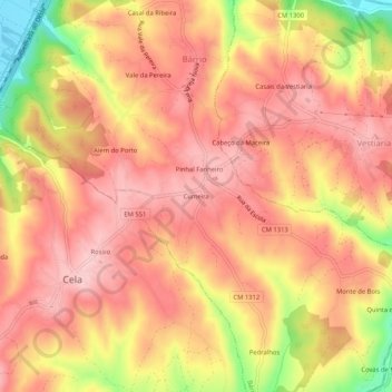 Mapa topográfico Cumeira, altitud, relieve