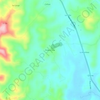 Mapa topográfico Poduco Alto, altitud, relieve
