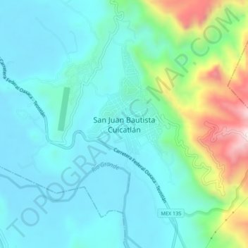 Mapa topográfico San Juan Bautista Cuicatlán, altitud, relieve