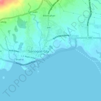 Mapa topográfico Sampaloc, altitud, relieve