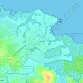 Mapa topográfico Laurette, altitud, relieve