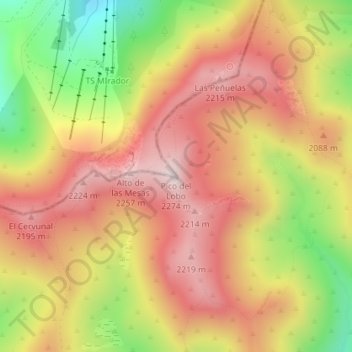 Mapa topográfico Pico del Lobo, altitud, relieve