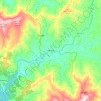 Mapa topográfico Oleiros, altitud, relieve