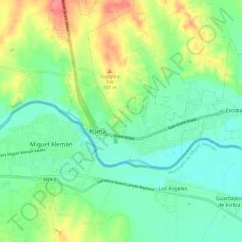 Mapa topográfico Roma, altitud, relieve