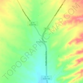 Mapa topográfico Oracle Junction, altitud, relieve