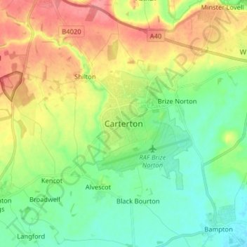 Mapa topográfico Carterton, altitud, relieve
