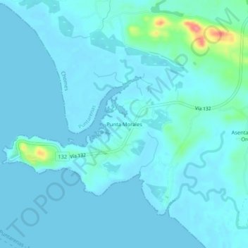 Mapa topográfico Punta Morales, altitud, relieve
