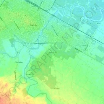 Mapa topográfico Benedetta, altitud, relieve