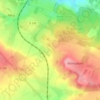 Mapa topográfico Clinchamps, altitud, relieve