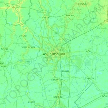 Mapa topográfico Phra Nakhon Si Ayutthaya, altitud, relieve