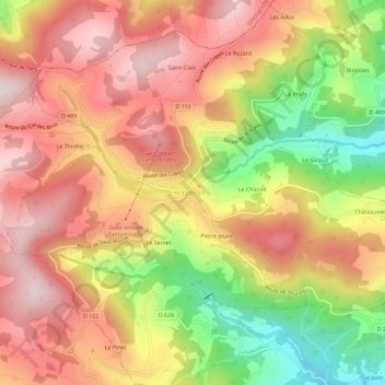 Mapa topográfico Yzeron, altitud, relieve