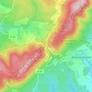 Mapa topográfico Col du Pfaffenschlick, altitud, relieve