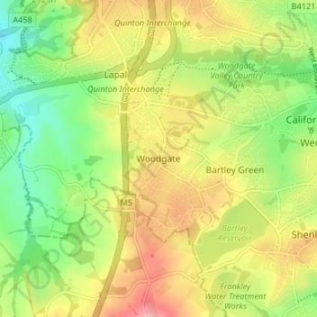 Mapa topográfico Woodgate, altitud, relieve