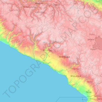 Mapa topográfico Departamento de Arequipa, altitud, relieve