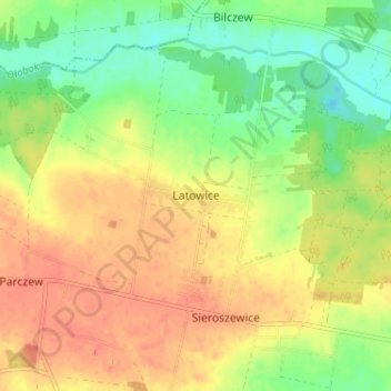 Mapa topográfico Latowice, altitud, relieve