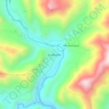 Mapa topográfico Guadualejo, altitud, relieve