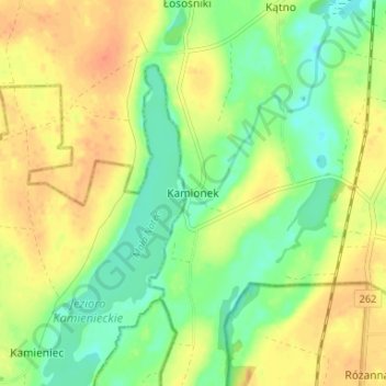 Mapa topográfico Kamionek, altitud, relieve