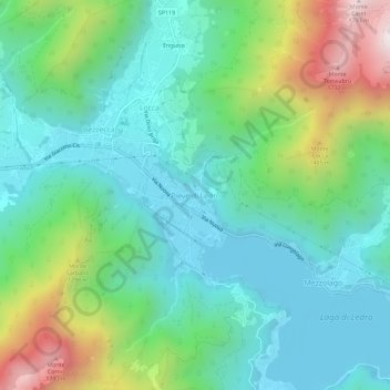 Mapa topográfico Pieve di Ledro, altitud, relieve