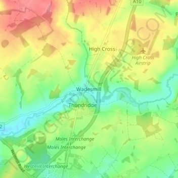 Mapa topográfico Wadesmill, altitud, relieve