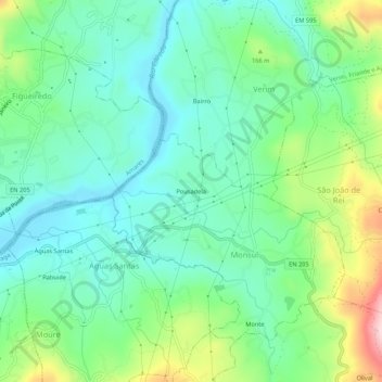 Mapa topográfico Pousadela, altitud, relieve
