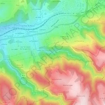 Mapa topográfico Cotatay, altitud, relieve