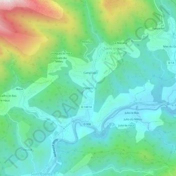 Mapa topográfico Pradels, altitud, relieve