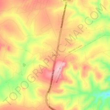 Mapa topográfico Cocal, altitud, relieve