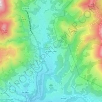 Mapa topográfico Amaiur, altitud, relieve