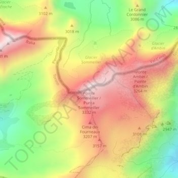 Mapa topográfico Pointe Sommeiller / Punta Sommeiller, altitud, relieve