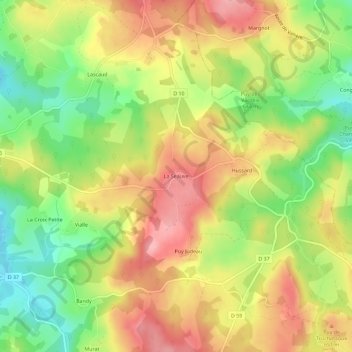 Mapa topográfico La Seauve, altitud, relieve