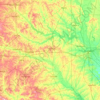 Mapa topográfico Harrison, altitud, relieve