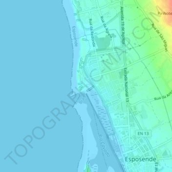 Mapa topográfico Farol de Esposende, altitud, relieve