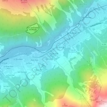 Mapa topográfico Vers le Nant, altitud, relieve