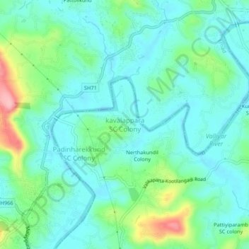 Mapa topográfico kavalappara SC Colony, altitud, relieve
