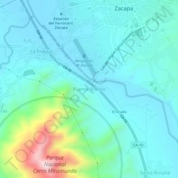 Mapa topográfico Puente Blanco, altitud, relieve