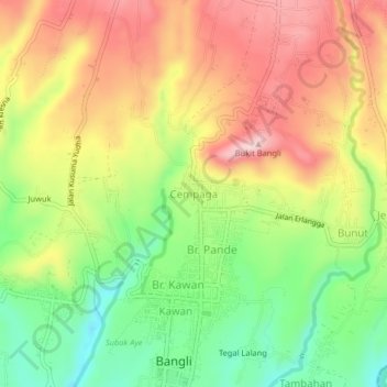 Mapa topográfico Cempaga, altitud, relieve