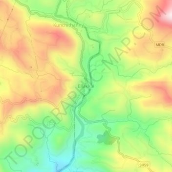 Mapa topográfico Ellakkal, altitud, relieve