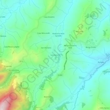 Mapa topográfico San Ginesio, altitud, relieve