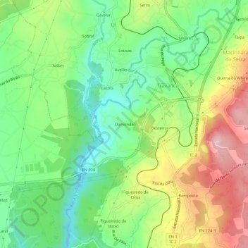 Mapa topográfico Damonde, altitud, relieve
