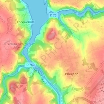 Mapa topográfico Lannigou, altitud, relieve