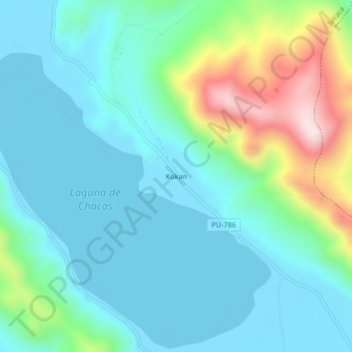 Mapa topográfico Kokan, altitud, relieve