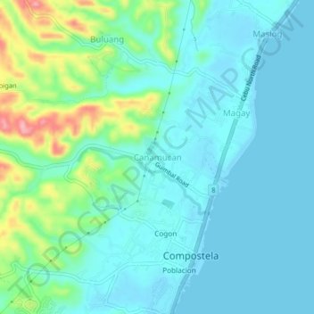 Mapa topográfico Canamucan, altitud, relieve